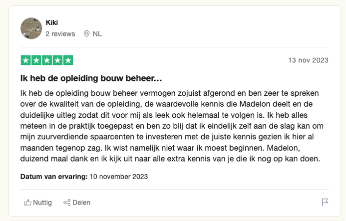 Madelon vos review Opleiding Bouw, Beheer & Beschermd Vermogen